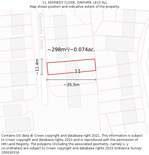 11, KENNEDY CLOSE, OAKHAM, LE15 6LL: Plot and title map
