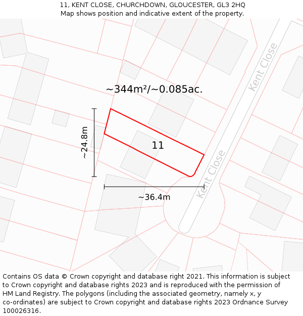 11, KENT CLOSE, CHURCHDOWN, GLOUCESTER, GL3 2HQ: Plot and title map
