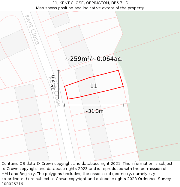 11, KENT CLOSE, ORPINGTON, BR6 7HD: Plot and title map