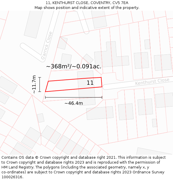 11, KENTHURST CLOSE, COVENTRY, CV5 7EA: Plot and title map