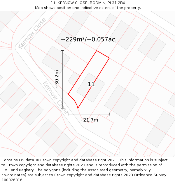 11, KERNOW CLOSE, BODMIN, PL31 2BX: Plot and title map