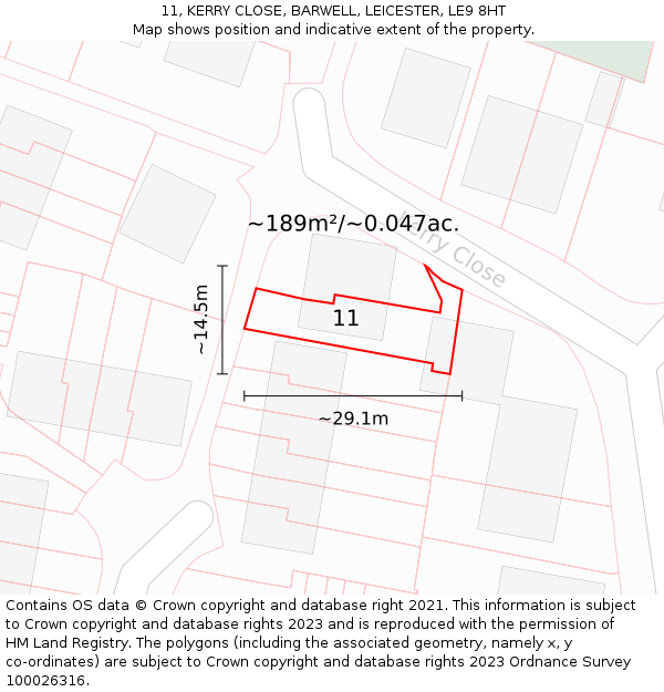 11, KERRY CLOSE, BARWELL, LEICESTER, LE9 8HT: Plot and title map