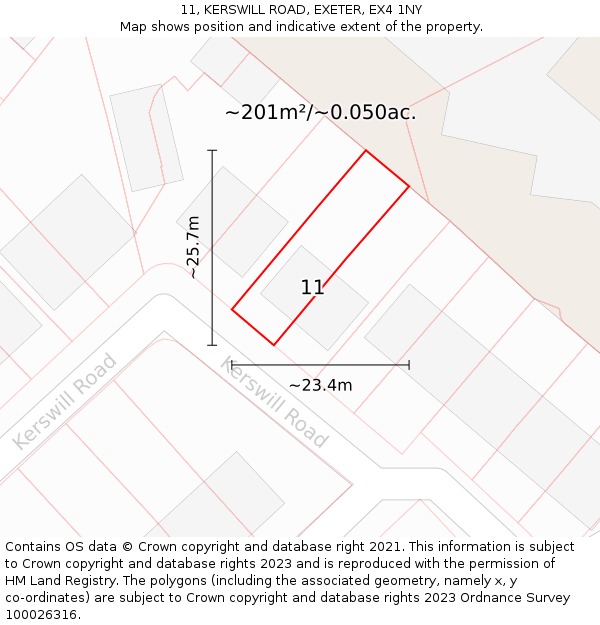 11, KERSWILL ROAD, EXETER, EX4 1NY: Plot and title map