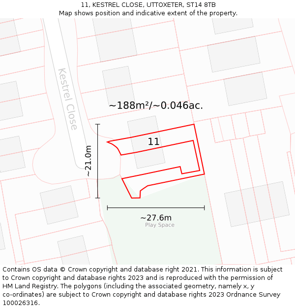 11, KESTREL CLOSE, UTTOXETER, ST14 8TB: Plot and title map