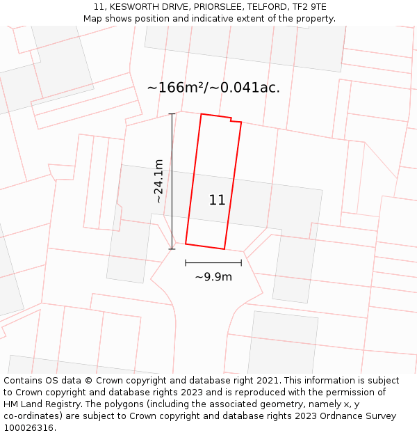 11, KESWORTH DRIVE, PRIORSLEE, TELFORD, TF2 9TE: Plot and title map