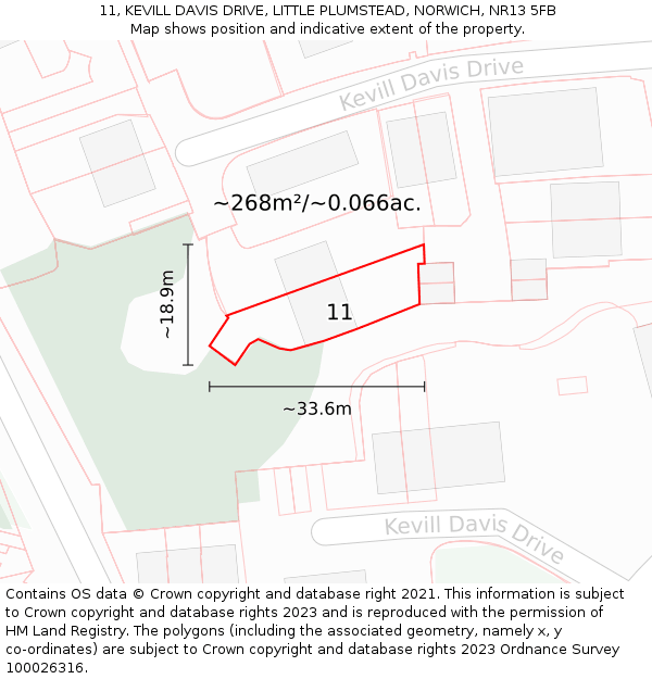 11, KEVILL DAVIS DRIVE, LITTLE PLUMSTEAD, NORWICH, NR13 5FB: Plot and title map
