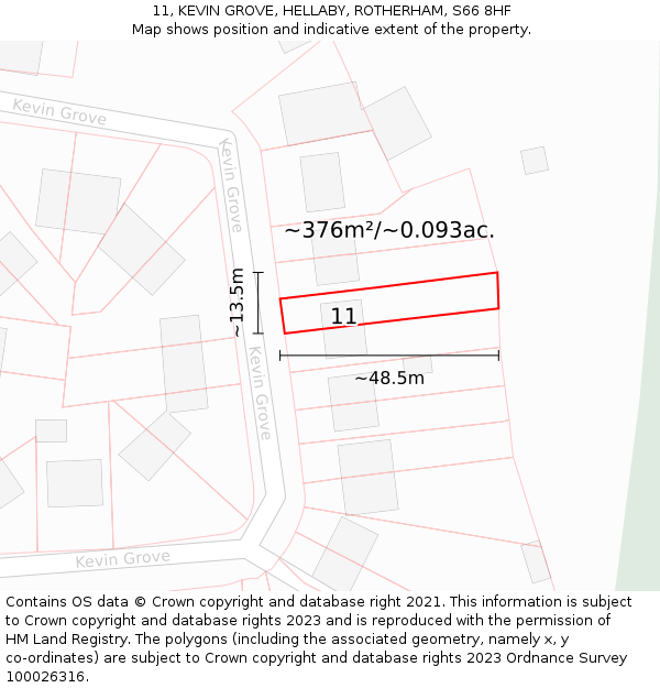 11, KEVIN GROVE, HELLABY, ROTHERHAM, S66 8HF: Plot and title map