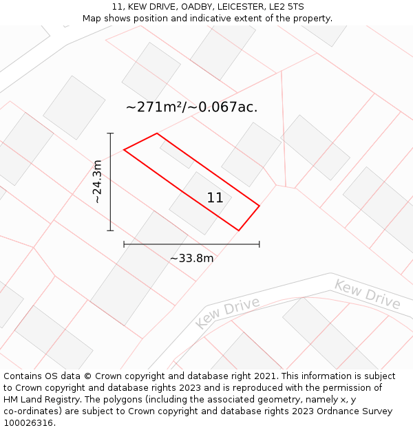 11, KEW DRIVE, OADBY, LEICESTER, LE2 5TS: Plot and title map