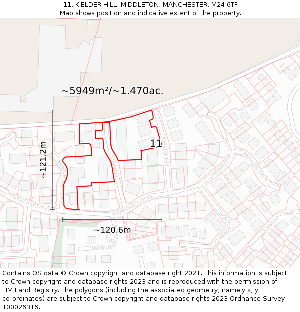 11, KIELDER HILL, MIDDLETON, MANCHESTER, M24 6TF: Plot and title map