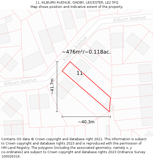 11, KILBURN AVENUE, OADBY, LEICESTER, LE2 5FQ: Plot and title map