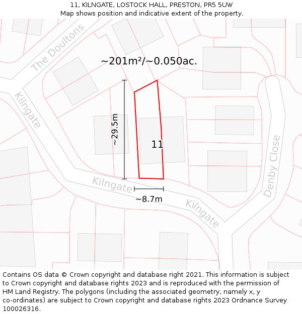 11, KILNGATE, LOSTOCK HALL, PRESTON, PR5 5UW: Plot and title map