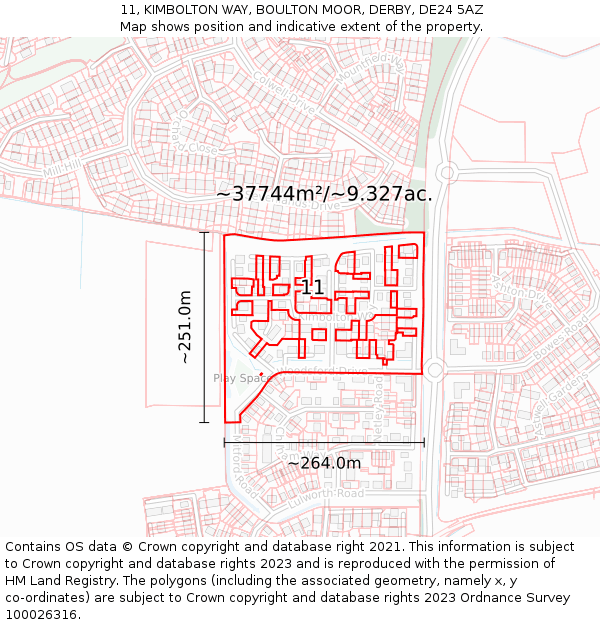 11, KIMBOLTON WAY, BOULTON MOOR, DERBY, DE24 5AZ: Plot and title map
