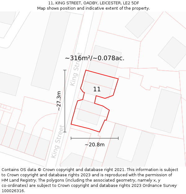 11, KING STREET, OADBY, LEICESTER, LE2 5DF: Plot and title map