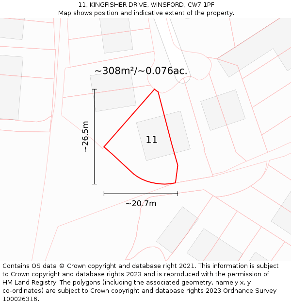 11, KINGFISHER DRIVE, WINSFORD, CW7 1PF: Plot and title map