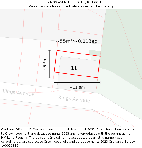 11, KINGS AVENUE, REDHILL, RH1 6QH: Plot and title map