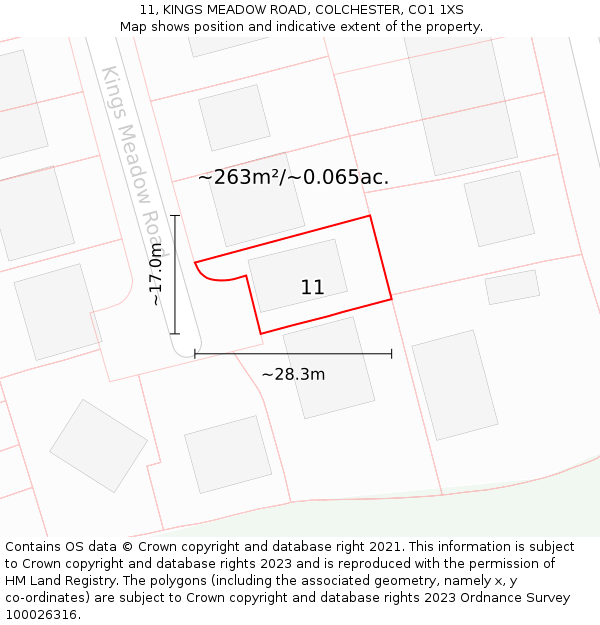 11, KINGS MEADOW ROAD, COLCHESTER, CO1 1XS: Plot and title map
