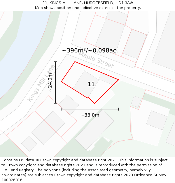 11, KINGS MILL LANE, HUDDERSFIELD, HD1 3AW: Plot and title map