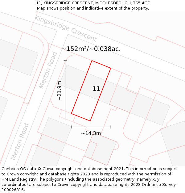 11, KINGSBRIDGE CRESCENT, MIDDLESBROUGH, TS5 4GE: Plot and title map