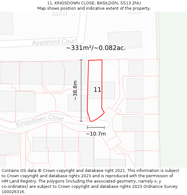 11, KINGSDOWN CLOSE, BASILDON, SS13 2NU: Plot and title map