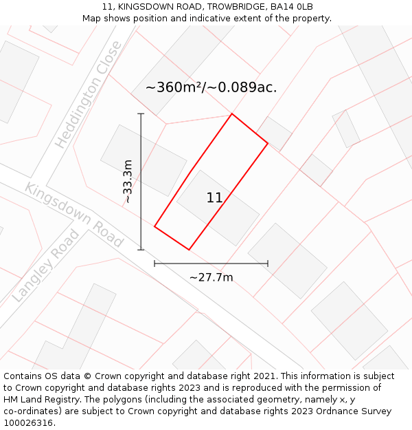11, KINGSDOWN ROAD, TROWBRIDGE, BA14 0LB: Plot and title map