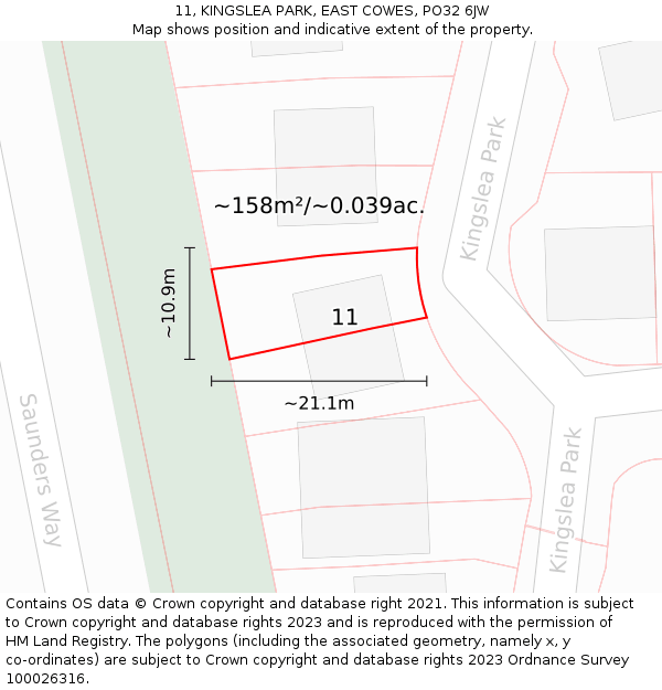 11, KINGSLEA PARK, EAST COWES, PO32 6JW: Plot and title map