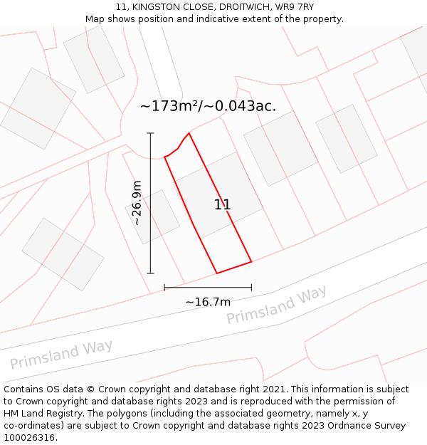 11, KINGSTON CLOSE, DROITWICH, WR9 7RY: Plot and title map
