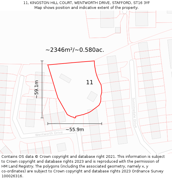 11, KINGSTON HILL COURT, WENTWORTH DRIVE, STAFFORD, ST16 3YF: Plot and title map