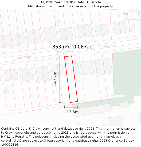 11, KINGSWAY, COTTINGHAM, HU16 5BA: Plot and title map