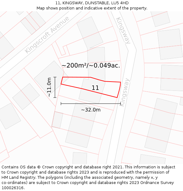 11, KINGSWAY, DUNSTABLE, LU5 4HD: Plot and title map
