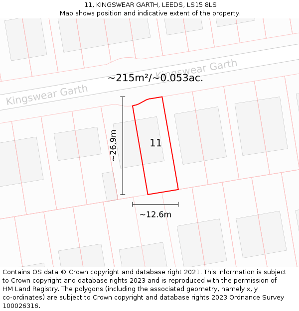 11, KINGSWEAR GARTH, LEEDS, LS15 8LS: Plot and title map