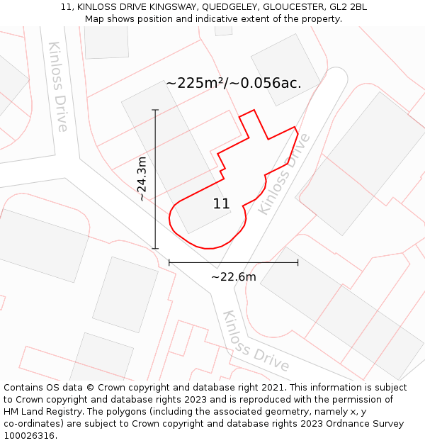 11, KINLOSS DRIVE KINGSWAY, QUEDGELEY, GLOUCESTER, GL2 2BL: Plot and title map
