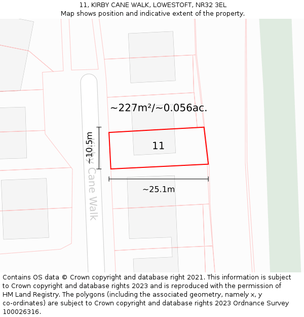 11, KIRBY CANE WALK, LOWESTOFT, NR32 3EL: Plot and title map