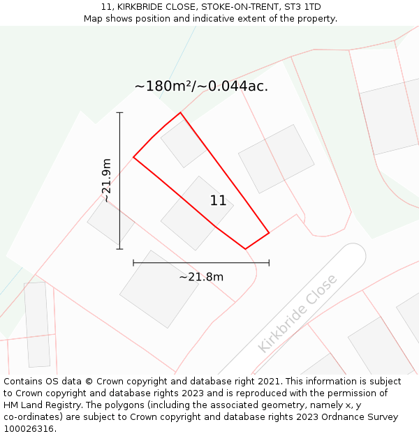 11, KIRKBRIDE CLOSE, STOKE-ON-TRENT, ST3 1TD: Plot and title map