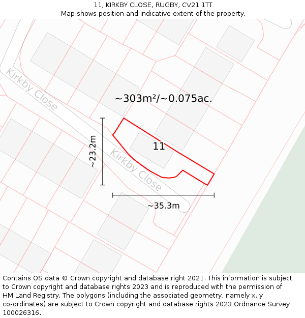 11, KIRKBY CLOSE, RUGBY, CV21 1TT: Plot and title map