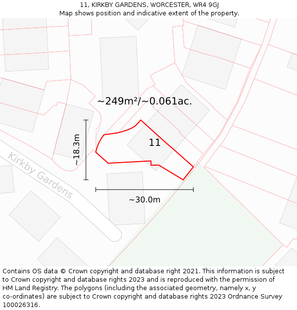 11, KIRKBY GARDENS, WORCESTER, WR4 9GJ: Plot and title map