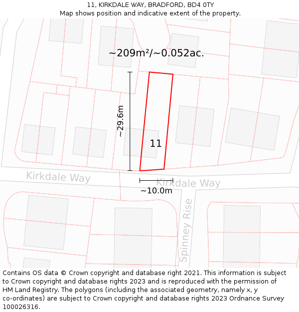 11, KIRKDALE WAY, BRADFORD, BD4 0TY: Plot and title map
