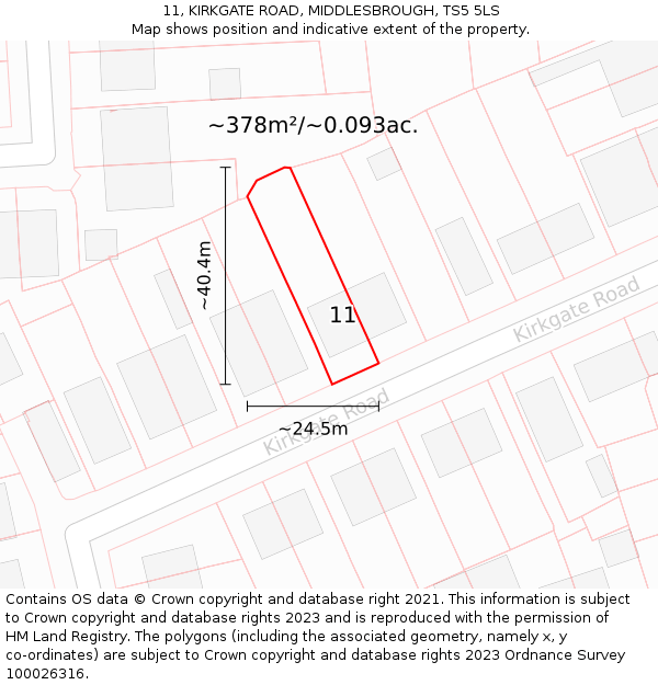 11, KIRKGATE ROAD, MIDDLESBROUGH, TS5 5LS: Plot and title map
