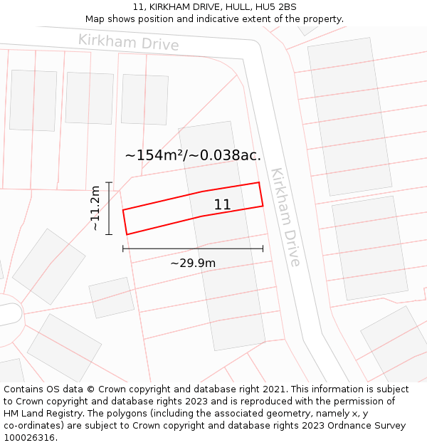 11, KIRKHAM DRIVE, HULL, HU5 2BS: Plot and title map
