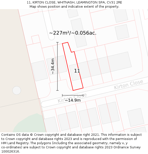 11, KIRTON CLOSE, WHITNASH, LEAMINGTON SPA, CV31 2RE: Plot and title map