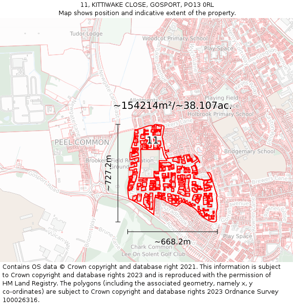 11, KITTIWAKE CLOSE, GOSPORT, PO13 0RL: Plot and title map