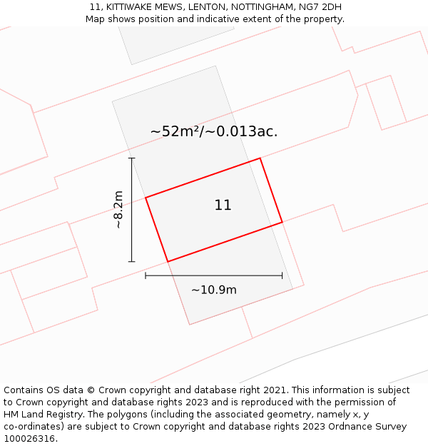 11, KITTIWAKE MEWS, LENTON, NOTTINGHAM, NG7 2DH: Plot and title map