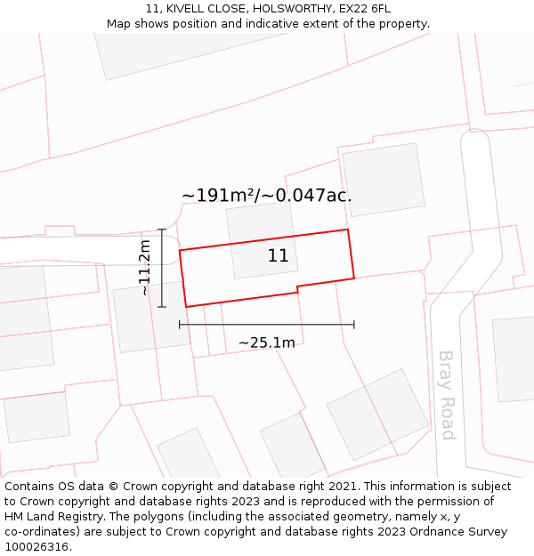 11, KIVELL CLOSE, HOLSWORTHY, EX22 6FL: Plot and title map