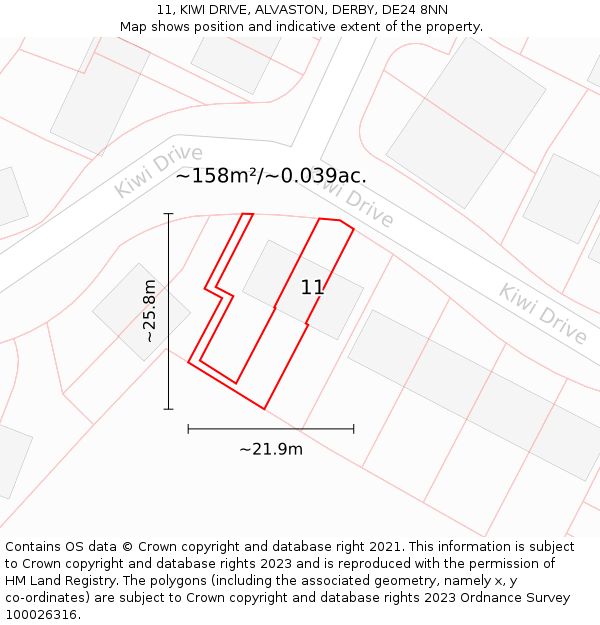 11, KIWI DRIVE, ALVASTON, DERBY, DE24 8NN: Plot and title map