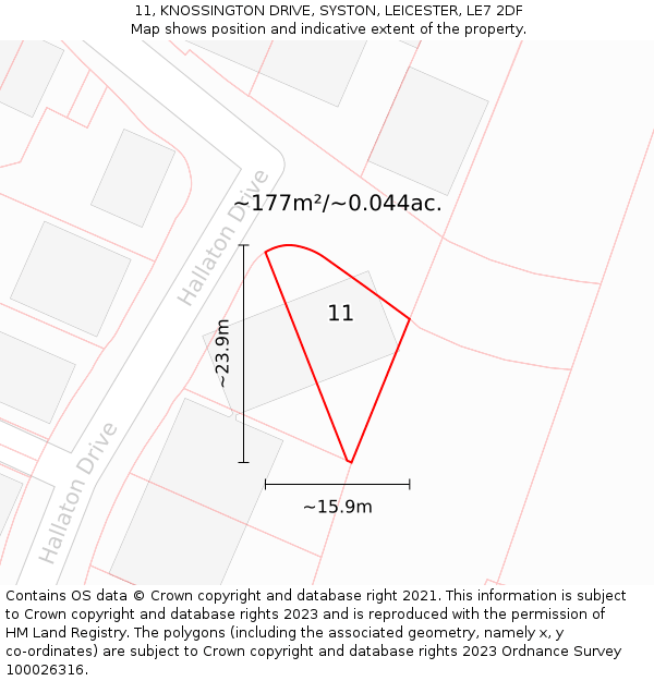11, KNOSSINGTON DRIVE, SYSTON, LEICESTER, LE7 2DF: Plot and title map