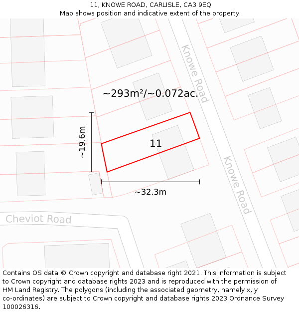 11, KNOWE ROAD, CARLISLE, CA3 9EQ: Plot and title map