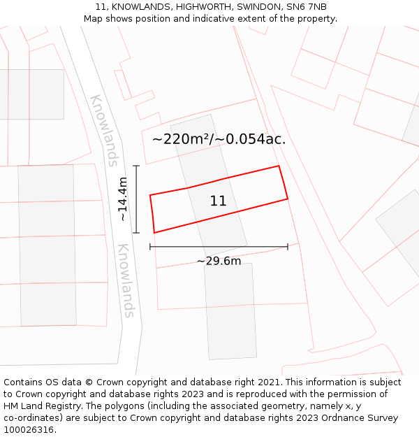 11, KNOWLANDS, HIGHWORTH, SWINDON, SN6 7NB: Plot and title map