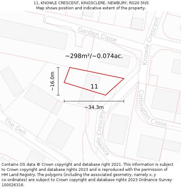 11, KNOWLE CRESCENT, KINGSCLERE, NEWBURY, RG20 5NS: Plot and title map