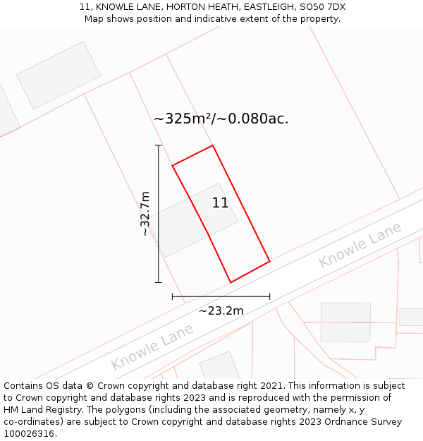 11, KNOWLE LANE, HORTON HEATH, EASTLEIGH, SO50 7DX: Plot and title map