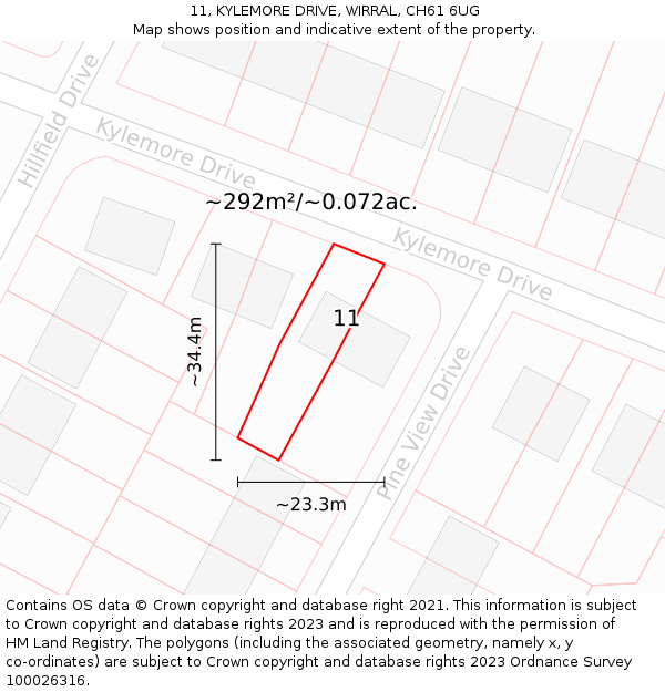 11, KYLEMORE DRIVE, WIRRAL, CH61 6UG: Plot and title map