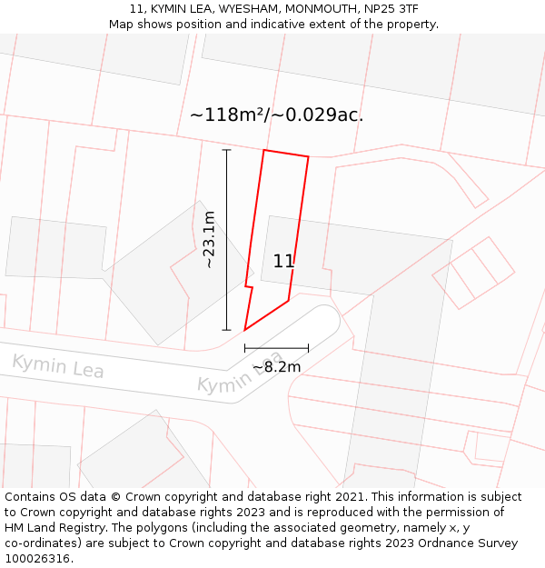 11, KYMIN LEA, WYESHAM, MONMOUTH, NP25 3TF: Plot and title map